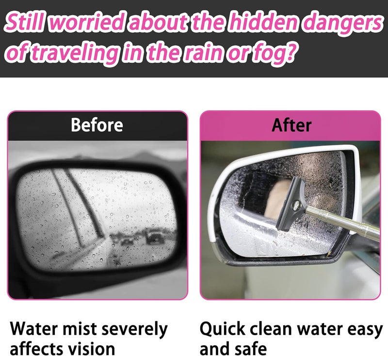GUBCUB Side Mirror Squeegee, 2 PCS Car Mirror Squeegee, Retractable Car Rearview Mirror Wiper for All Vehicles, Universal Automotive Accessories(Black/Pink) - Image 2